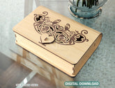 Book Shape Wooden Gift Box with lock Laser cut Card Case Favor Box Wooden Bag Purse Digital Downloads | SVG |#219| VectorPort