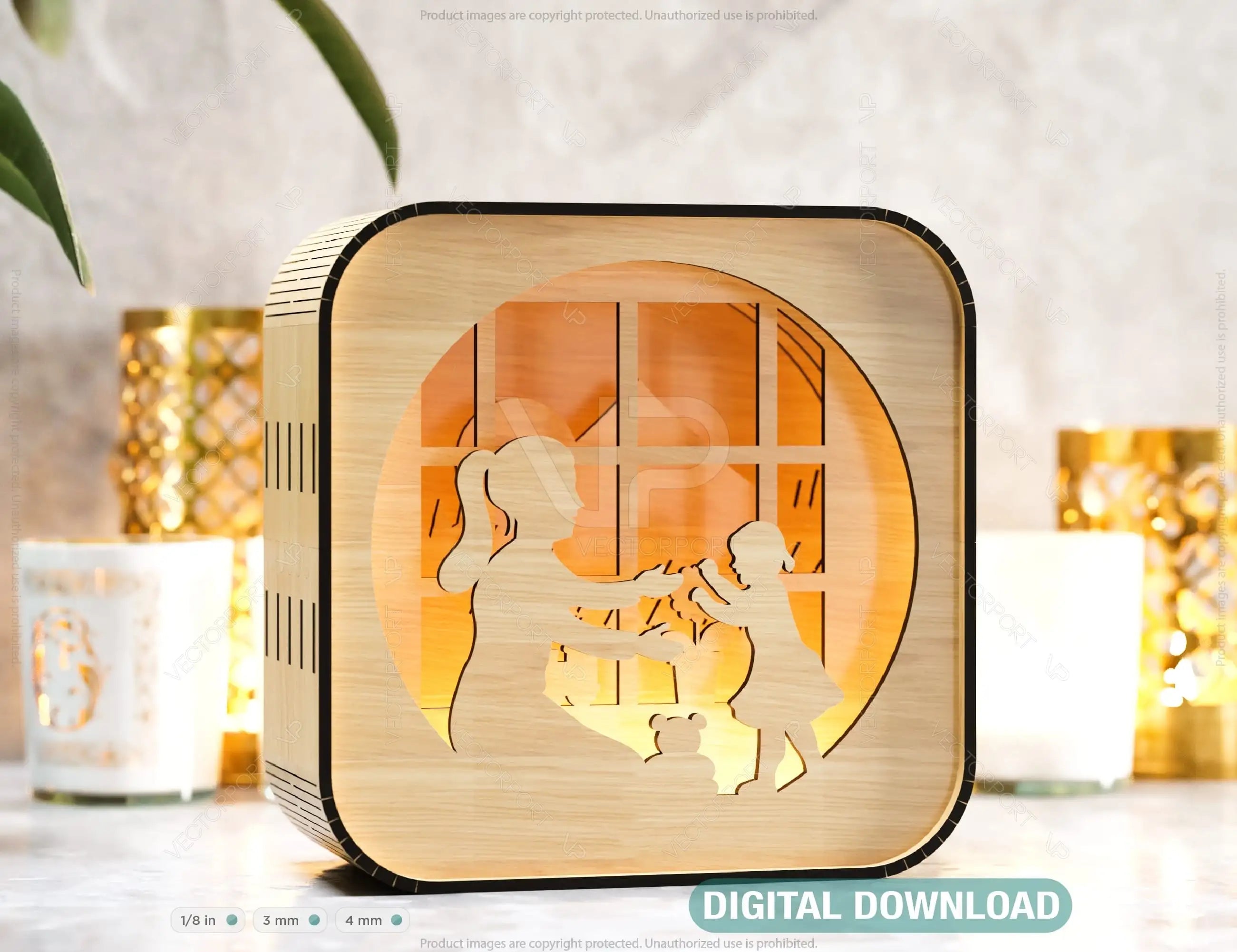 Mother’s Day Gift Wooden Led Night Lamp Mom & Daughter Scene Multilayer Shadowbox Laser Cut Lampshade Table Lamp Digital Download |#U219| VectorPort