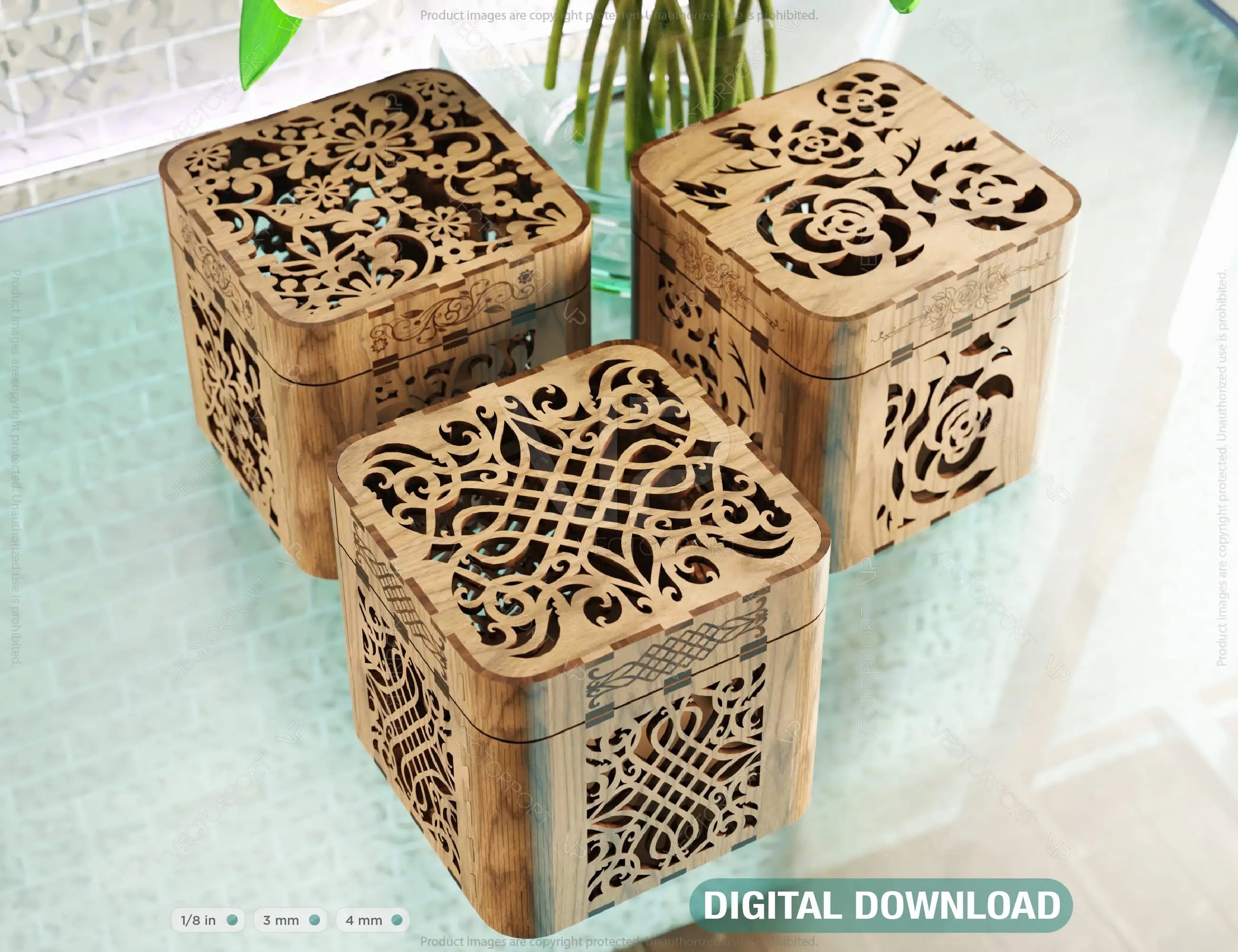 Decorative Wooden Gift box with Flowers Pattern Jeweler case Wedding Birthday Mother’s Day Gift Box laser cut file Digital Download |#220| VectorPort