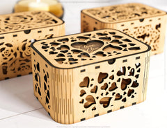 Decorative Wooden box with Flowers & Heart Pattern laser cut file Jeweler case Wedding Birthday box Mother’s Day Gift Box Digital Download |#U220| VectorPort
