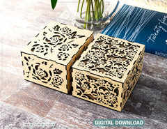 Laser Cut Decorative Gift Box with Flowers pattern, Opener Jeweler Case Wedding Favor box Gift for Her Digital Download |#221| VectorPort