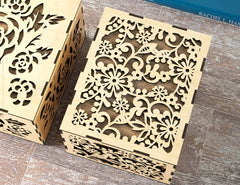 Laser Cut Decorative Gift Box with Flowers pattern, Opener Jeweler Case Wedding Favor box Gift for Her Digital Download |#221|