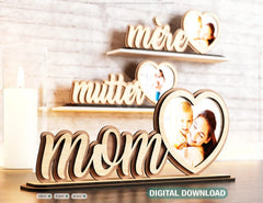 Standing Mom Text with Heart Shape Photo Frame Happy Mother’s Day Gift for Mom SVG plan, Diy gift Digital Download |#U223| VectorPort