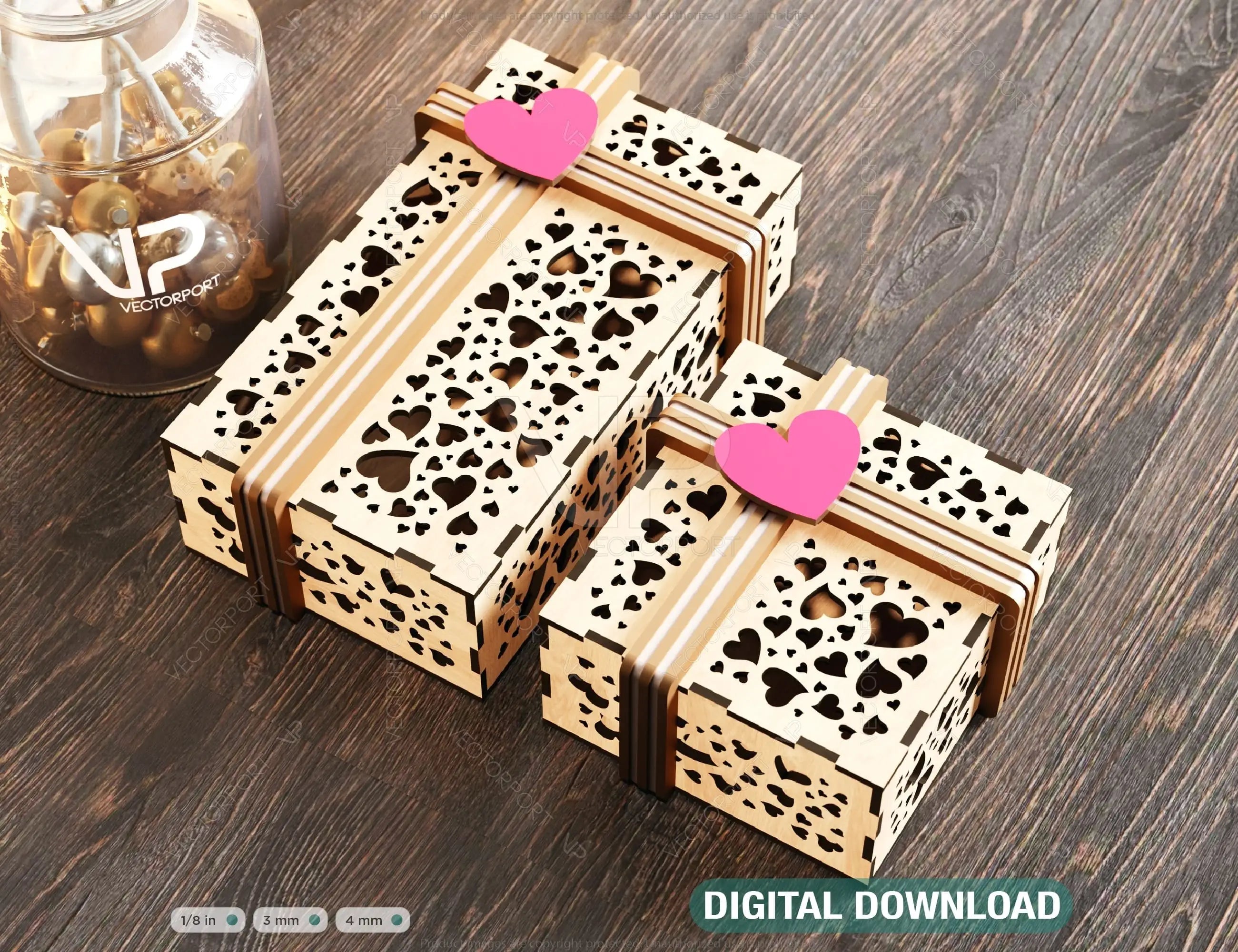 Laser Cut Gift Box with Ribbon Decorative Heart pattern opener jeweler case Wedding Love vector Digital Download |#U224| VectorPort