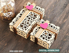 Laser Cut Gift Box with Ribbon Decorative Heart pattern opener jeweler case Wedding Love vector Digital Download |#U224| VectorPort