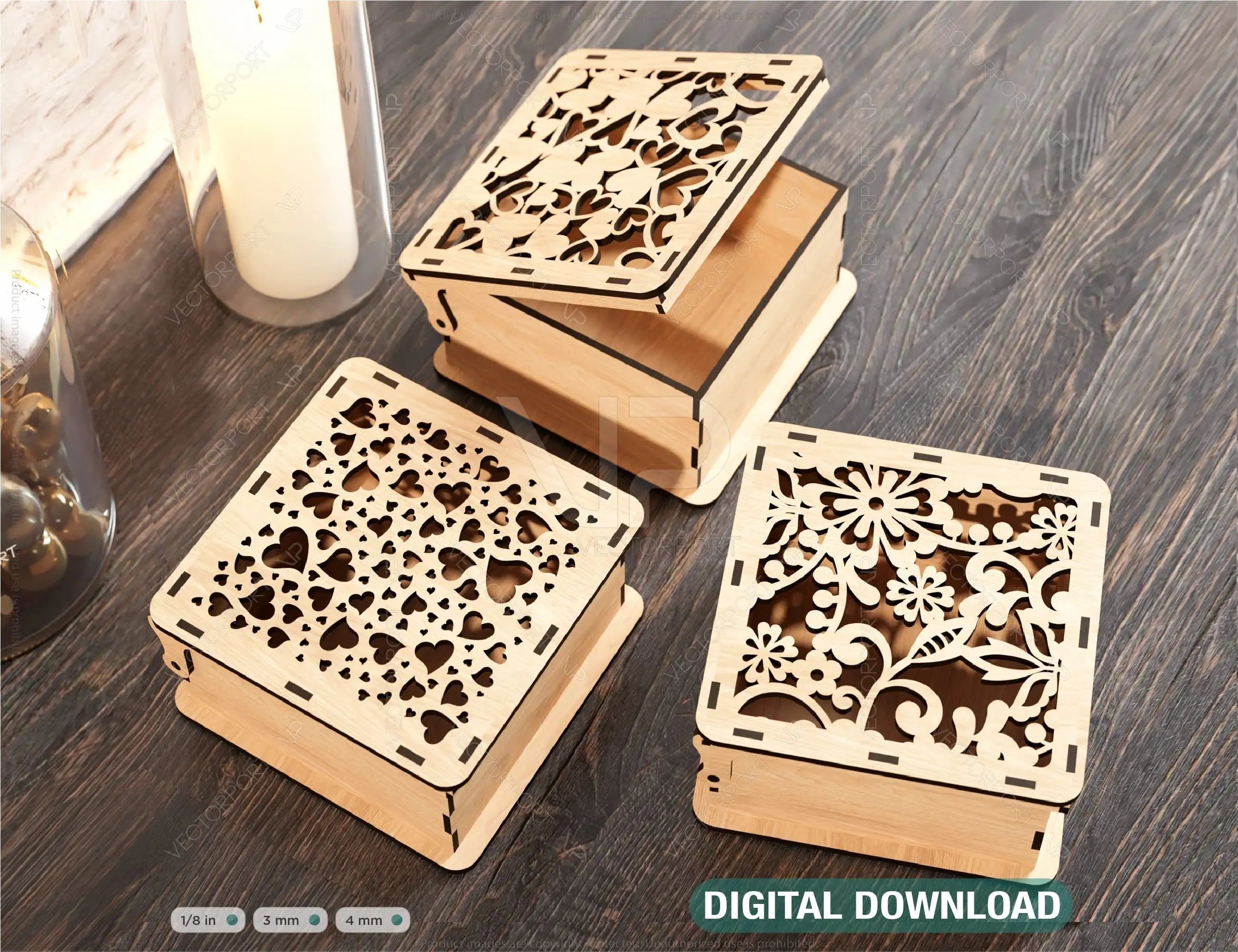 Opener Laser Cut Gift Box with Decorative Heart pattern Jeweler Case Wedding Love vector Digital Download |#U225| VectorPort