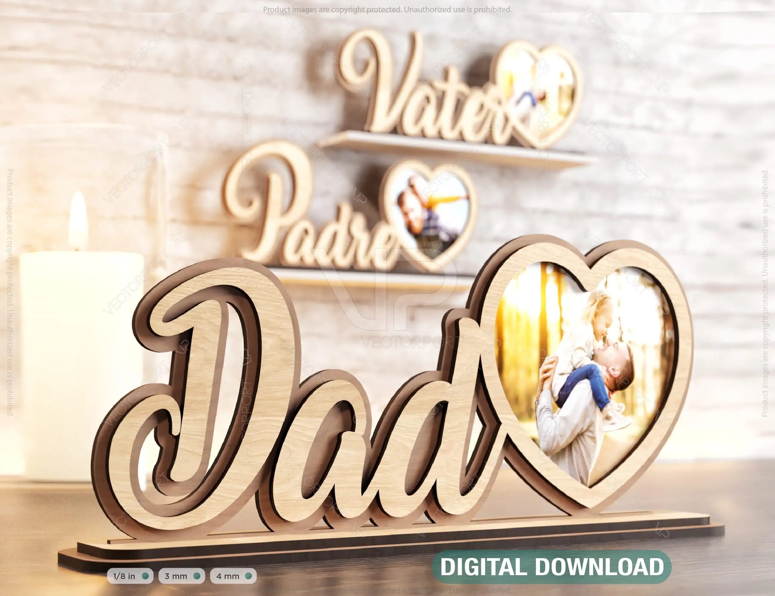 Standing Dad Text with Heart Shape Photo Frame Happy Father’s Day Gift for Dad SVG plan, Diy gift Digital Download |#U226| VectorPort