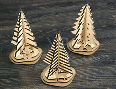 Standing Christmas Trees with Deer Rabbit and Snowman Laser cut files Digital Download | SVG |#227| VectorPort