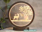 Snowy Scene Deer 3D Led Light Laser Cut Night Lamp Round Modern Bedside Table Lamp Digital Download |#229| VectorPort