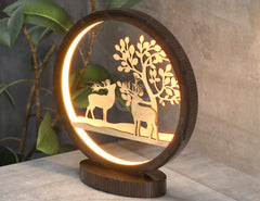 Snowy Scene Deer 3D Led Light Laser Cut Night Lamp Round Modern Bedside Table Lamp Digital Download |#229| VectorPort