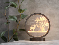 Snowy Scene Deer 3D Led Light Laser Cut Night Lamp Round Modern Bedside Table Lamp Digital Download |#229| VectorPort