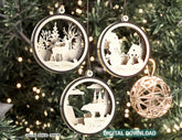 Christmas Balls Tree Decorations Craft Hanging Bauble Snowy Scene Deer carving stencil laser cut Digital Download |#230| VectorPort