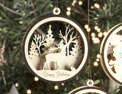 Christmas Balls Tree Decorations Craft Hanging Bauble Snowy Scene Deer carving stencil laser cut Digital Download |#230| VectorPort