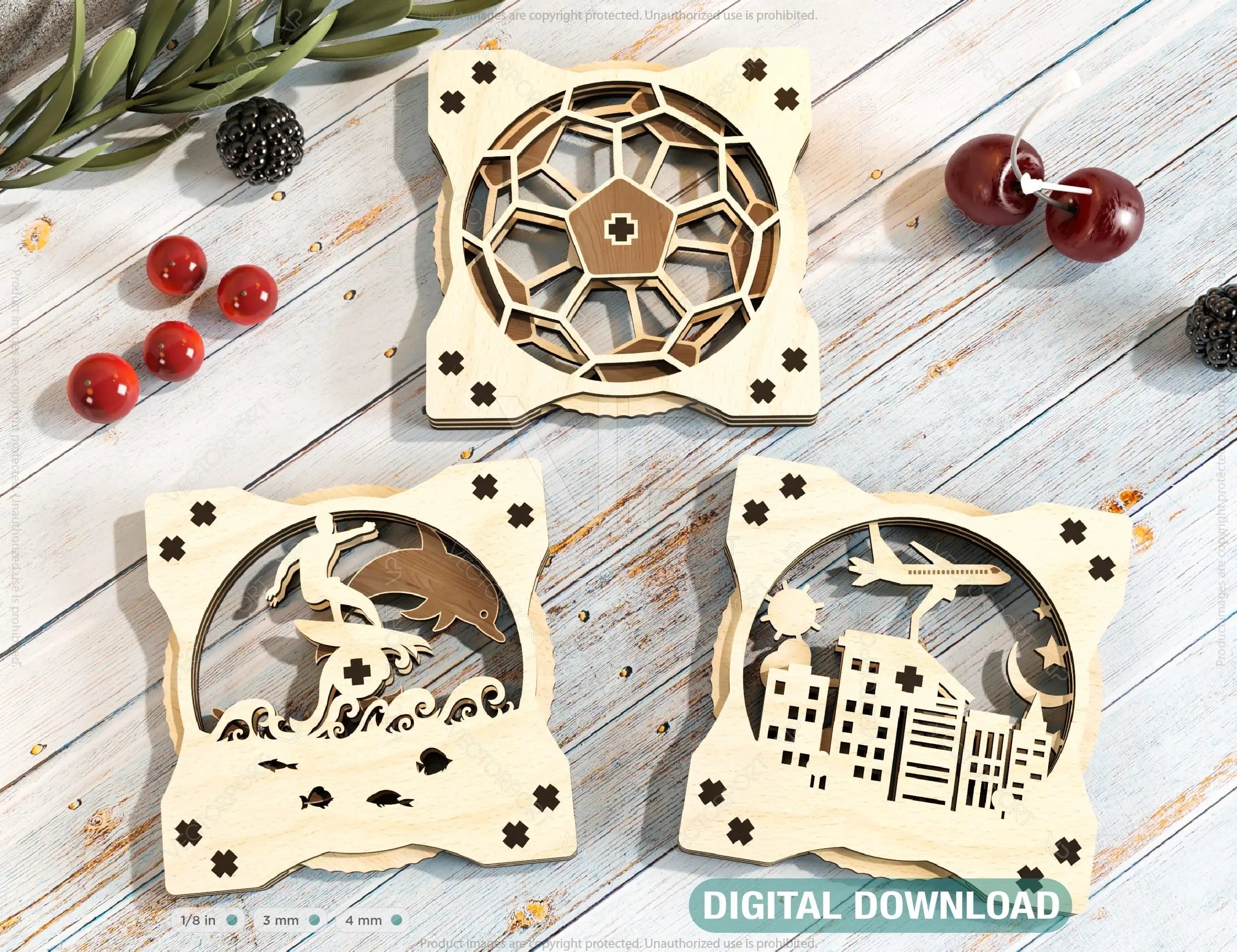 Coaster Mechanical Laser City Ball Dolphine Tea Coffee Cup Mat Pad Placemat Tableware Digital Download |#U231| VectorPort