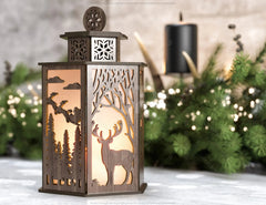 Christmas Lamp Night Light Deer Lantern Decoration Candle Holder Tea light Winter Snowy Forest Lantern Digital Download SVG |#231| VectorPort