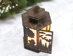 Christmas Lamp Night Light Deer Lantern Decoration Candle Holder Tea light Winter Snowy Forest Lantern Digital Download SVG |#231|