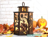 Halloween Candle Tealight Holder Pumpkin Witch Spider Lantern Spooky Scene Lamp Digital Download SVG |#232| VectorPort