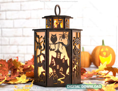 Halloween Candle Tealight Holder Pumpkin Witch Spider Lantern Spooky Scene Lamp Digital Download SVG |#232|