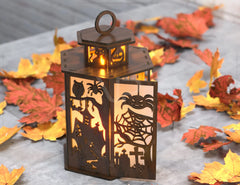 Halloween Candle Tealight Holder Pumpkin Witch Spider Lantern Spooky Scene Lamp Digital Download SVG |#232|