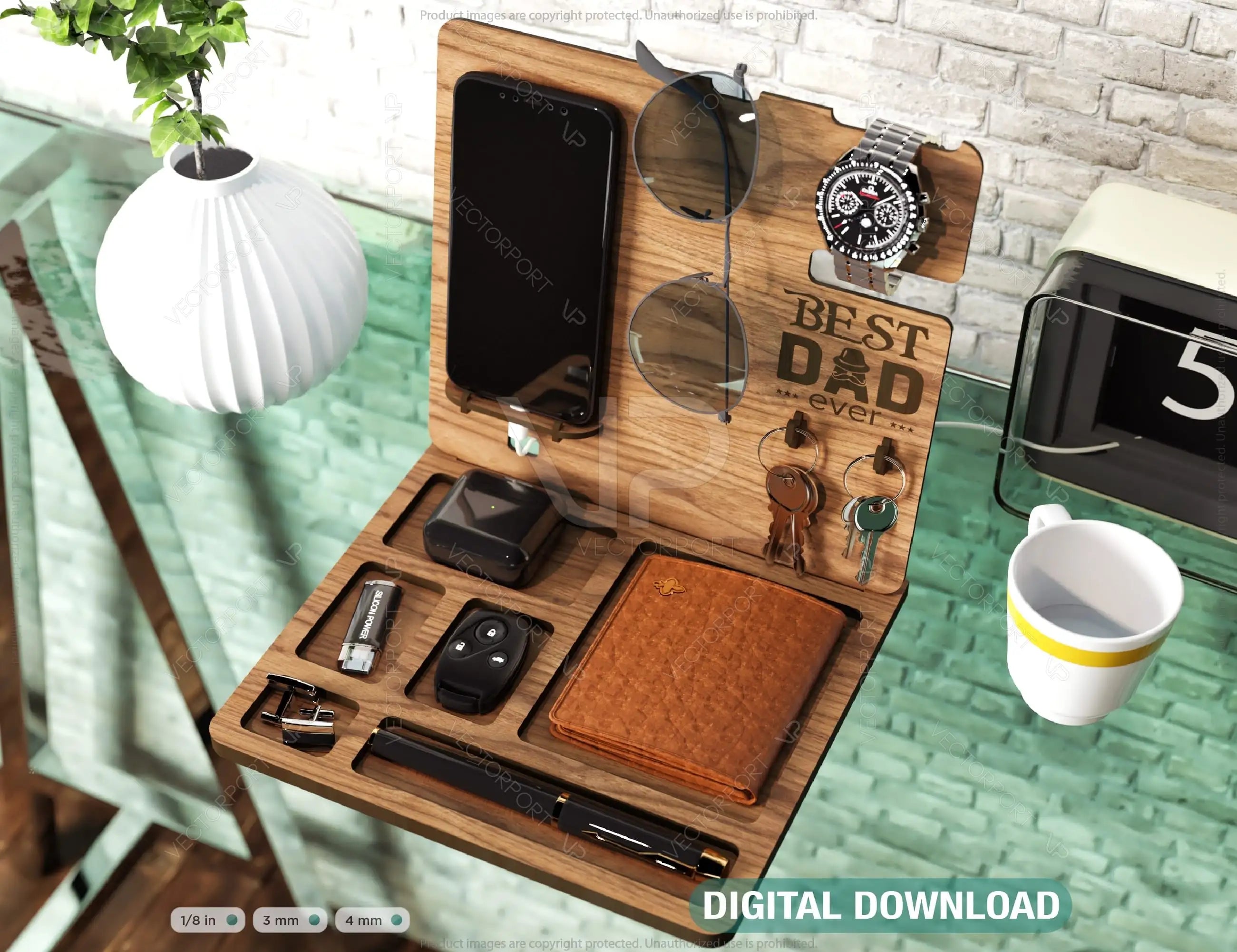 Personalized Fathers Day Gift, Phone Charging Station, Personal Items Table organizer, Wood Docking Station Digital Download |#U233| VectorPort