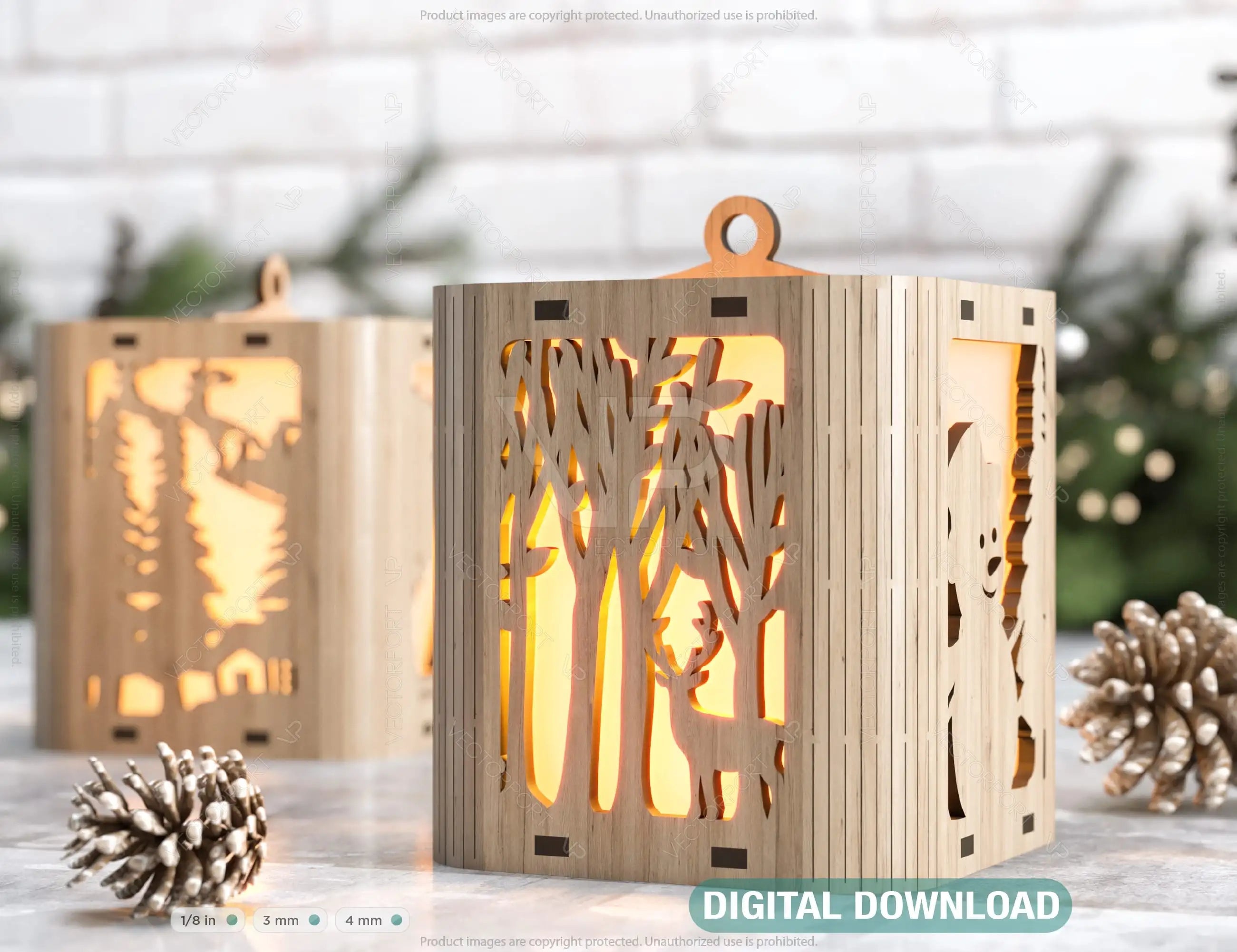 Christmas Candle Holder New Year Lamp Night Light Deer Lantern Decoration Hanging Tree Decoration Digital Download |#234| VectorPort