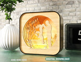 Father’s Day Gift Wooden Led Night Lamp Dad & Daughter Scene Multilayer Shadowbox Laser Cut Lampshade Table Lamp Digital Download |#U234|