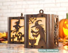 Spooky Scene Halloween Candle Holder Pumpkin Tealight Witch Spider Lantern Lamp Hanging Tree Decoration Candle Holder Digital Download |#235| VectorPort