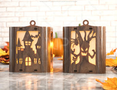 Spooky Scene Halloween Candle Holder Pumpkin Tealight Witch Spider Lantern Lamp Hanging Tree Decoration Candle Holder Digital Download |#235| VectorPort