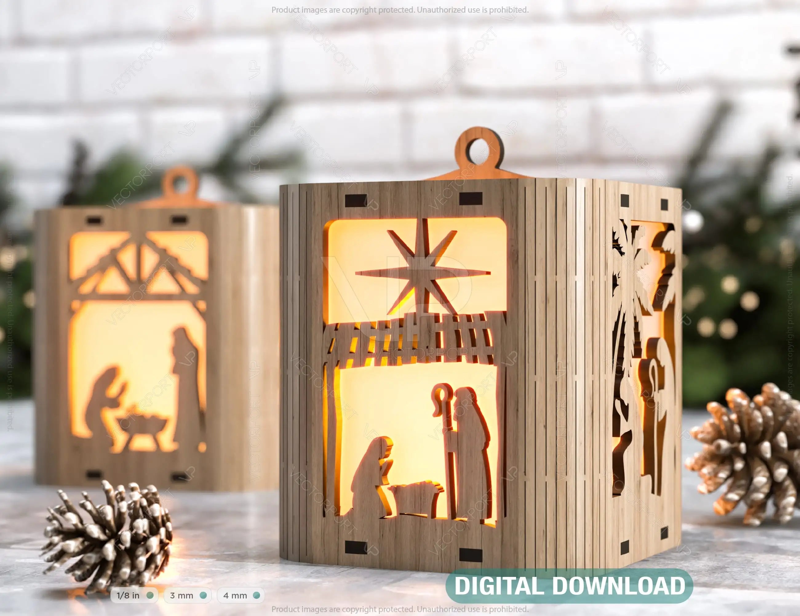 Nativity Scene Candle Holder Christmas Eve with baby Jesus, Traditional Lantern Tea Curved Corner Digital Download SVG |#236| VectorPort