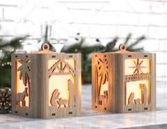 Nativity Scene Candle Holder Christmas Eve with baby Jesus, Traditional Lantern Tea Curved Corner Digital Download SVG |#236|