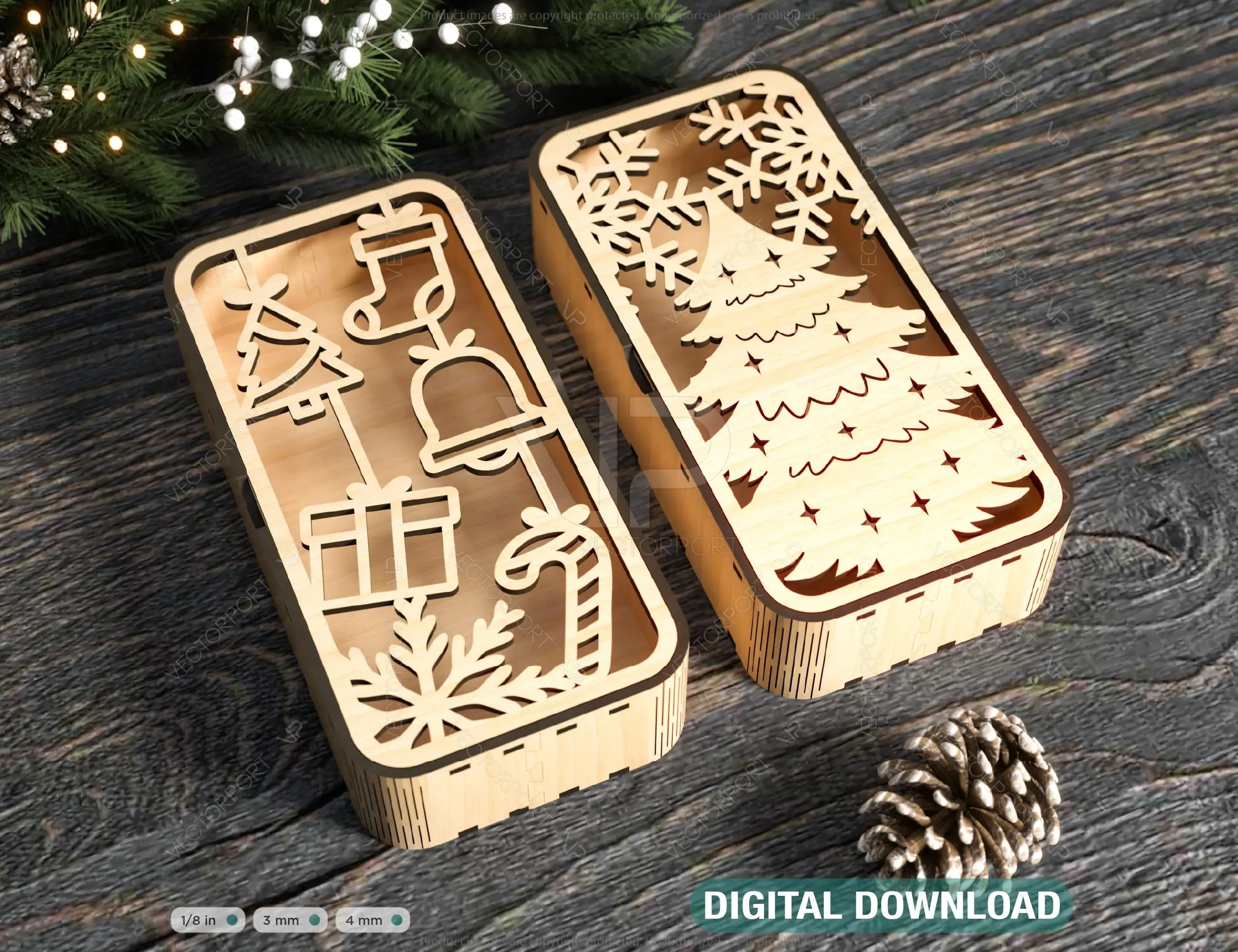 Christmas Gift Box Decorative Box Wooden New Year Gift Box laser cut Jeweler Case Digital Download |#237| VectorPort
