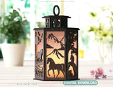 Horse Scene Forest Lantern: Laser Cut Tealight Candle Holder Night Light Forest Scene Lantern Digital Download |#239|