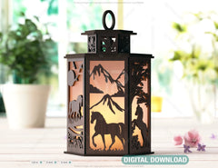 Horse Scene Forest Lantern: Laser Cut Tealight Candle Holder Night Light Forest Scene Lantern Digital Download |#239|