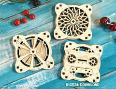 Coaster Mechanical Laser Vintage Cassette Turntable Shape Tea Coffee Cup Mat Pad Placemat Tableware Digital Download |#U239| VectorPort