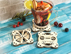 Coaster Mechanical Laser Vintage Cassette Turntable Shape Tea Coffee Cup Mat Pad Placemat Tableware Digital Download |#U239| VectorPort