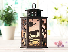 Horse Scene Forest Lantern: Laser Cut Tealight Candle Holder Night Light Forest Scene Lantern Digital Download |#239|