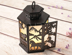 Horse Scene Forest Lantern: Laser Cut Tealight Candle Holder Night Light Forest Scene Lantern Digital Download |#239|