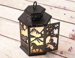 Horse Scene Forest Lantern: Laser Cut Tealight Candle Holder Night Light Forest Scene Lantern Digital Download |#239| VectorPort