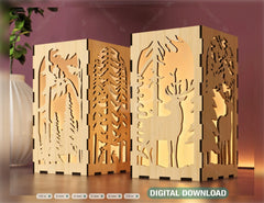Candle Holder Laser Cut plywood Tea light Winter Snowy Forest with Deer Lantern Votive Gift Wooden Lantern Digital Download SVG |#U240|