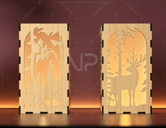Candle Holder Laser Cut plywood Tea light Winter Snowy Forest with Deer Lantern Votive Gift Wooden Lantern Digital Download SVG |#U240|