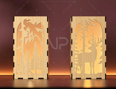 Candle Holder Laser Cut plywood Tea light Winter Snowy Forest with Deer Lantern Votive Gift Wooden Lantern Digital Download SVG |#U240| VectorPort