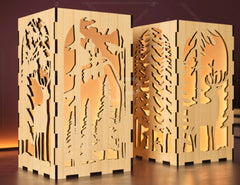 Candle Holder Laser Cut plywood Tea light Winter Snowy Forest with Deer Lantern Votive Gift Wooden Lantern Digital Download SVG |#U240|