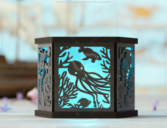 Ocean Serenity: 3D Underwater Laser Cut Lantern with Dolphins, Sea Turtles, and Coral Tealight Candle Holder Night Light Digital Download |#241| VectorPort