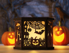 Spooky Scene Halloween Lantern Tealight Holder Haunted House Ghosts Bats Lamp Digital Download |#243| VectorPort