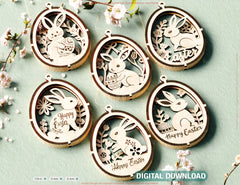 3D Easter Egg Hanging Ornaments Laser Cut Egg Rabbits SVG layered Decor, Floral Bunny multilayer Digital Download |#246|