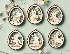 3D Easter Egg Hanging Ornaments Laser Cut Egg Rabbits SVG layered Decor, Floral Bunny multilayer Digital Download |#246|