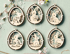 3D Easter Egg Hanging Ornaments Laser Cut Egg Rabbits SVG layered Decor, Floral Bunny multilayer Digital Download |#246| VectorPort