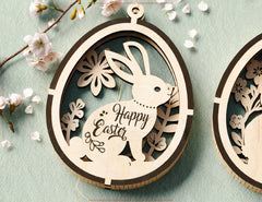 3D Easter Egg Hanging Ornaments Laser Cut Egg Rabbits SVG layered Decor, Floral Bunny multilayer Digital Download |#246|