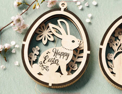 3D Easter Egg Hanging Ornaments Laser Cut Egg Rabbits SVG layered Decor, Floral Bunny multilayer Digital Download |#246| VectorPort