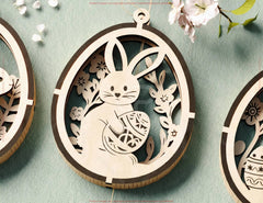 3D Easter Egg Hanging Ornaments Laser Cut Egg Rabbits SVG layered Decor, Floral Bunny multilayer Digital Download |#246| VectorPort